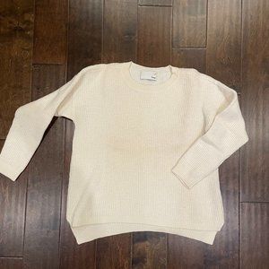 Aritzia Wilfred Free Women's Cream Waffle Knit Sweater Size L Merino Wool Ivory